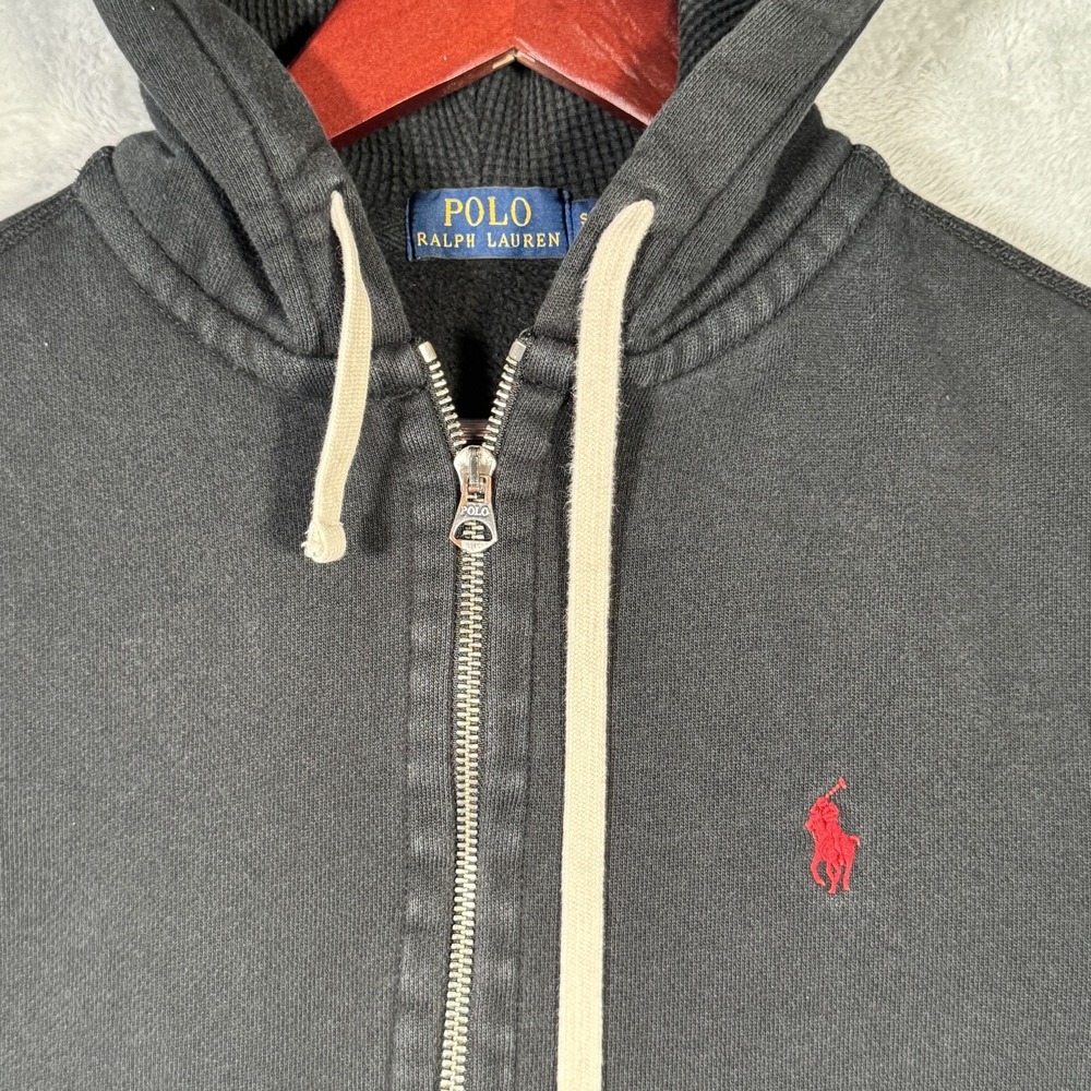 Polo Ralph Lauren Hoodie Mens Small Black Full Zip Sweatshirt Red Pony Jacket - Picture 3 of 10